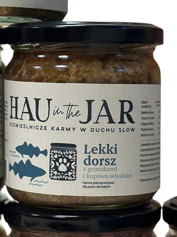 HAU in the JAR – Lekki dorsz z gruszkami i koprem włoskim, karma pełnoporcjowa w słoiku